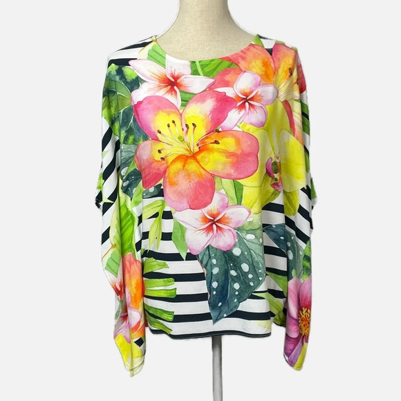 Cartise Blouse Top Floral Stripe Printed Kimono Size 10 Watercolour - Picture 14 of 14